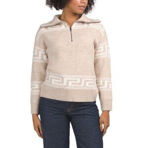 SUGAR LIPS Oatmeal/white Georgina Zip Up Mock Neck Sweater